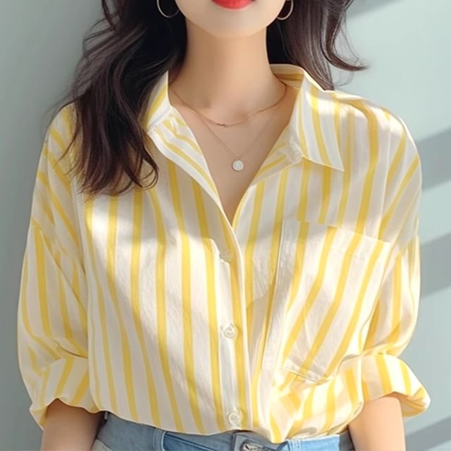 ISSOL-Long-Sleeve Striped Shirt
