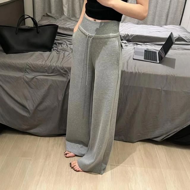 Magimomo-High Rise Plain Wide Leg Pants