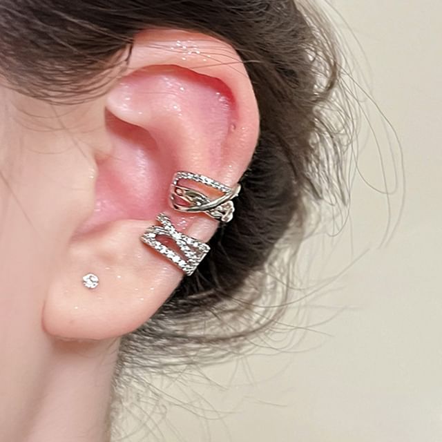 Hansha-Layered Rhinestone Alloy Ear Cuff Various Designs