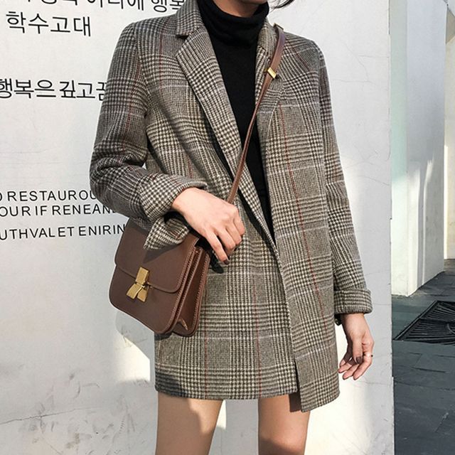 Everose-Plaid Button-Up Coat