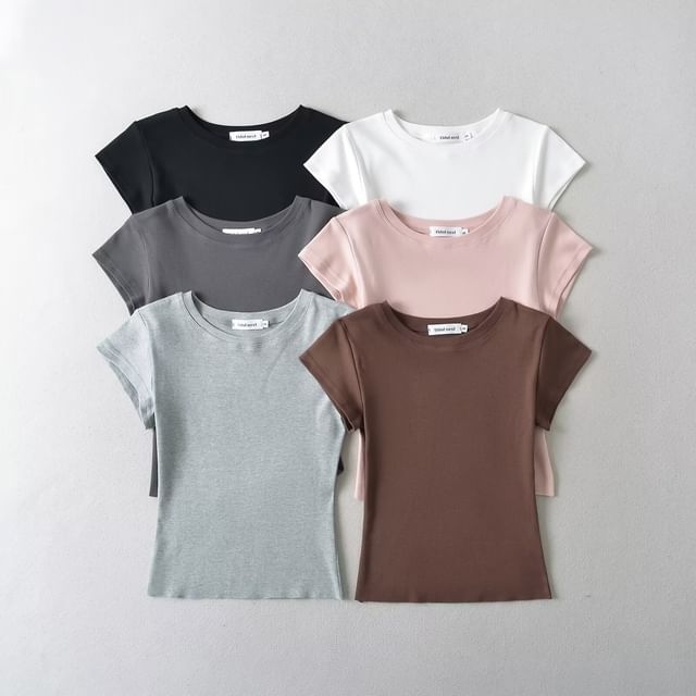 Asiris-Short Sleeve Plain Slim-Fit Tee