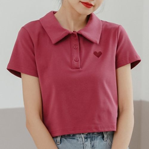 XOXO - Short-Sleeve Heart Embroidery Polo Shirt | YesStyle