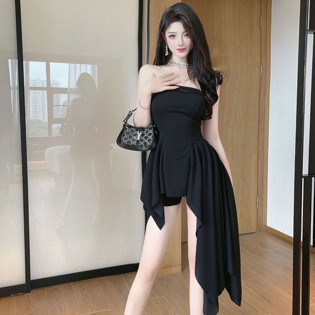 WOW!NITE - Set: Strapless Irregular Midi A-Line Dress + Shorts | YesStyle