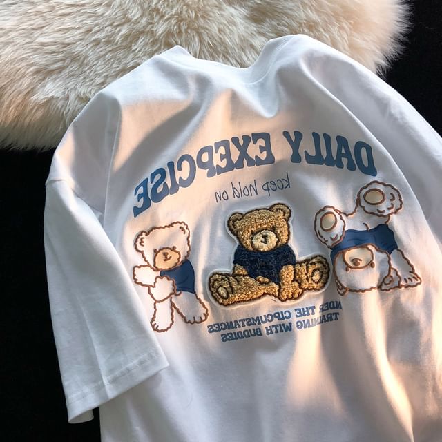 Juku Girls Elbow-Sleeve Bear Print T-Shirt