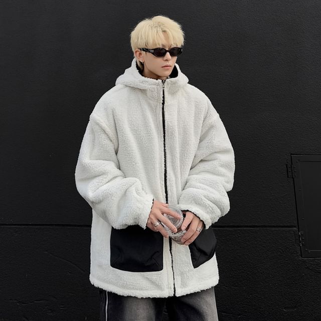 Diphon-Stand Collar Reversible Hood Fleece Zip Jacket