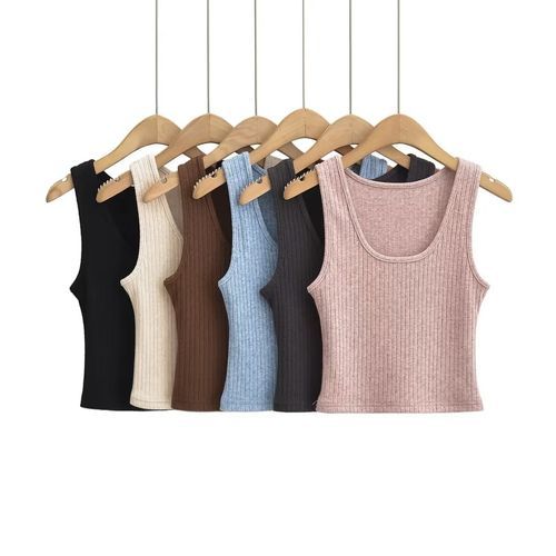 Crew Neck Sleeveless Rib Knit Tank Top