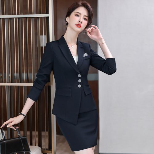 Plain Asymmetrical Button-Up Slim-Fit Blazer / High Rise Mini Fitted Skirt  / Tapered Suit Pants / Set