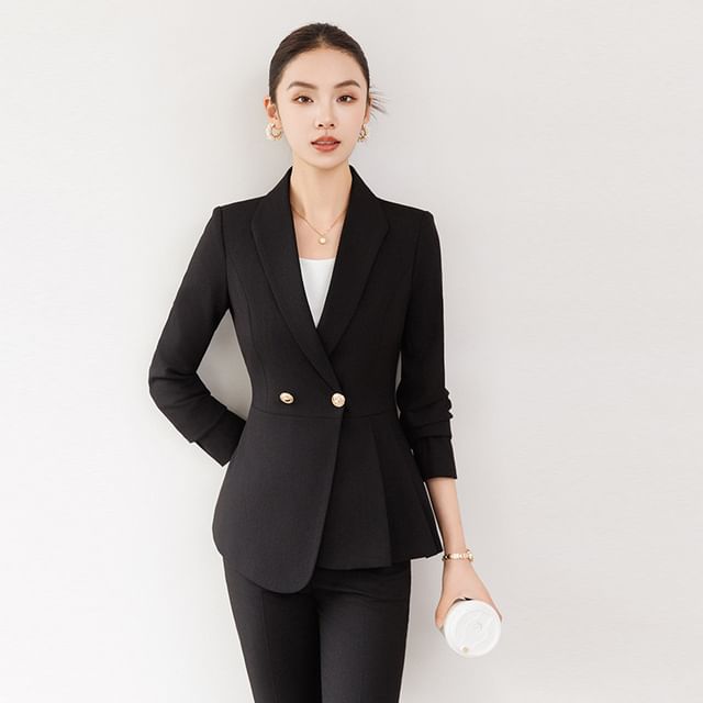 Skyheart-Double Breasted Plain Blazer Tapered Dress Pants Set