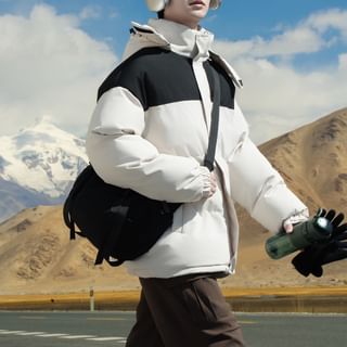 YERGO - Stand Collar Panel Hood Zip Puffer Jacket | YesStyle