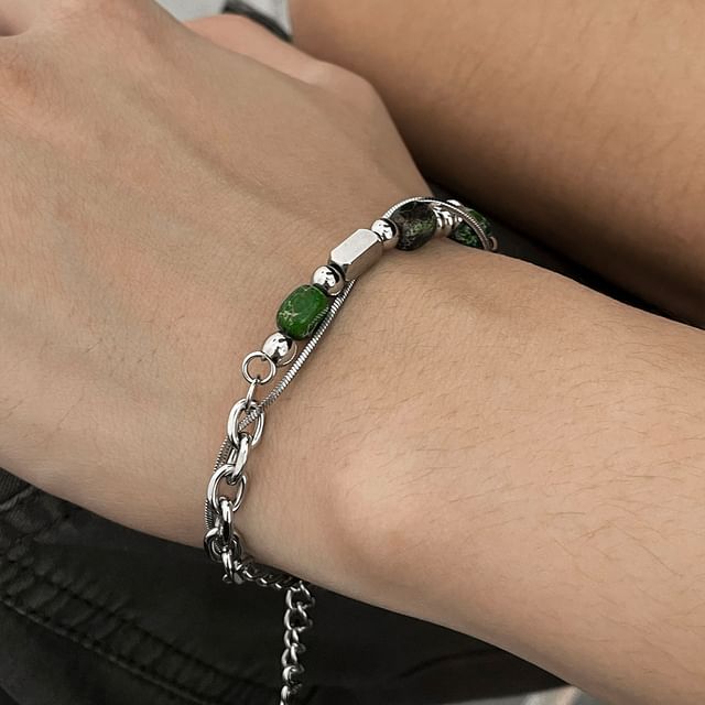 Black Degree-Stainless Steel Beaded Layered Bracelet