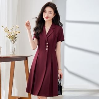 Princess Min Short-Sleeve Plain Pleated A-Line Blazer Dress
