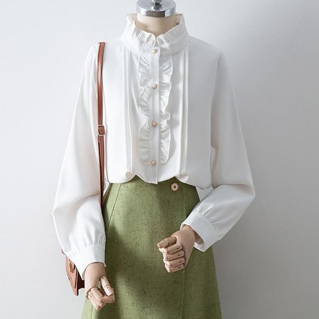 Cossita-Puff-Sleeve Plain Ruffle Shirt