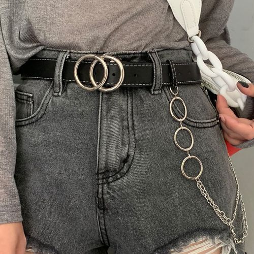 CIMAO - Faux Leather Belt / Layered Waist Chain / Set