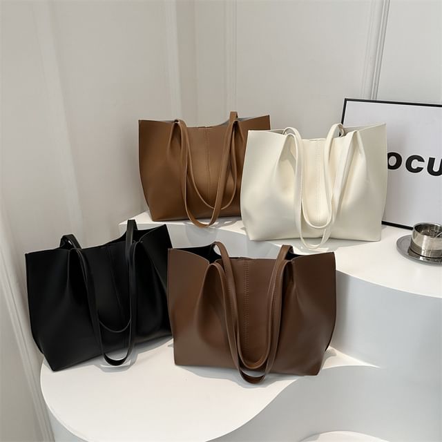 Mulgam-Plain Faux Leather Tote Bag