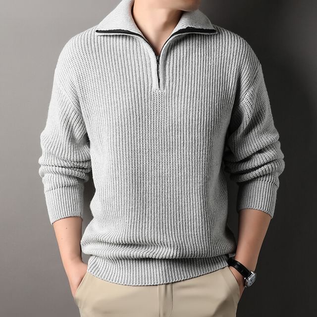 FORSETI-Collar Ribbed Half-Zip Sweater