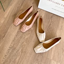 NIPONJJUYA - Square-Toe Shirred Flats NIPONJJUYA - Square-Toe Shirred Flats
