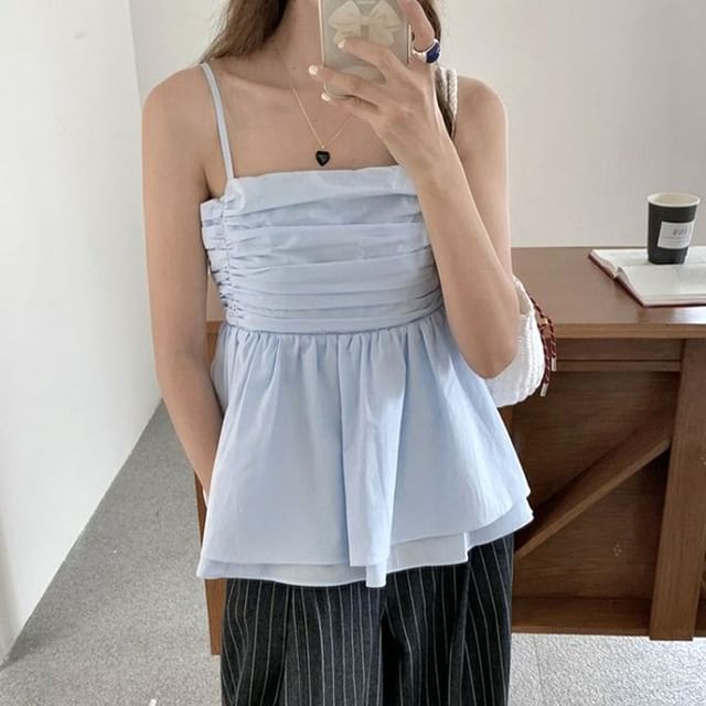 ISSOL-Plain Peplum Open Back Camisole Top