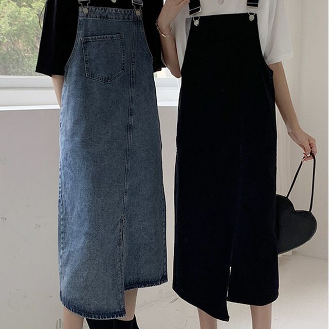 Black Denim Denim Midi Skirt Overalls American Eagle Women Blue