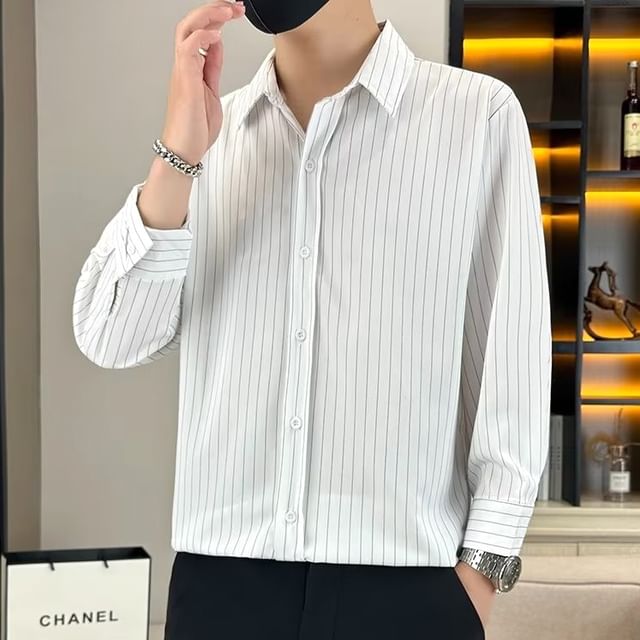 Lingaris-Long-Sleeve Striped Button-Up Shirt
