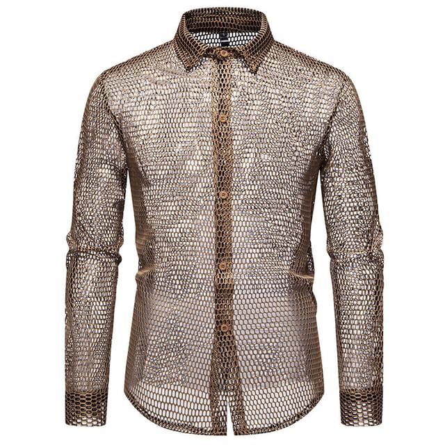 YIKES-Long-Sleeve Hollow Button-Up Shirt