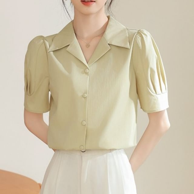 Dragan Pulse-Short Sleeve Collared Plain Blouse