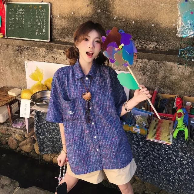 JVL-Elbow-Sleeve Plaid Shirt