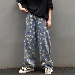 Giuliana - Sunflower Print Wide-Leg Jeans Giuliana - Sunflower Print Wide-Leg Jeans