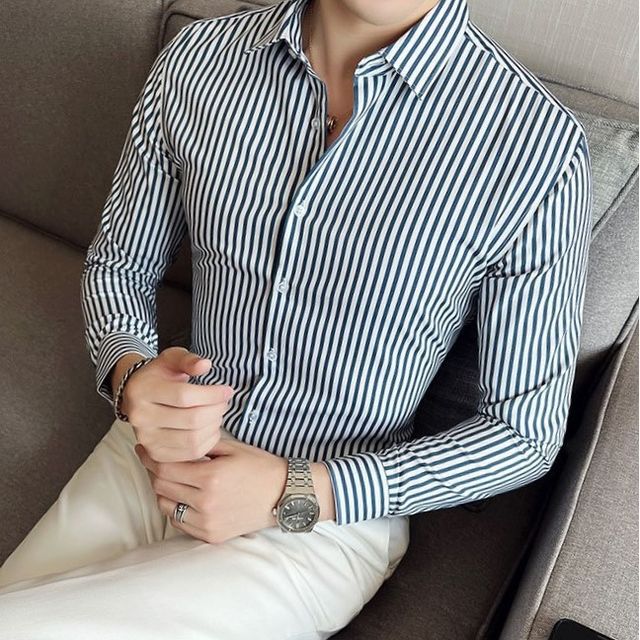 Deepwood-Long-Sleeve Striped Button-Up Shirt