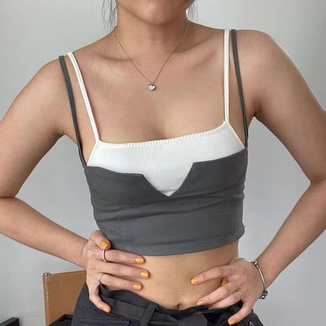 Sosana-Mock Two-Piece Two Tone Crop Cami Top
