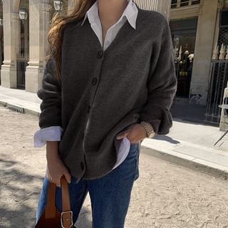 NANING9-V-Neck Oversized Knit Cardigan