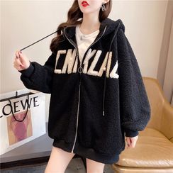 Jewie - Lettering Fleece Zip Hoodie Jewie - Lettering Fleece Zip Hoodie