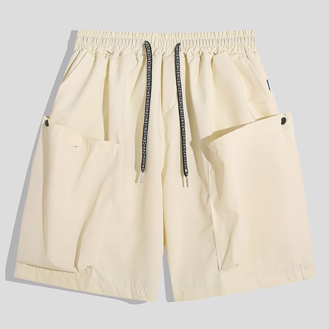 purplelouve-Mid Rise Plain Cargo Shorts