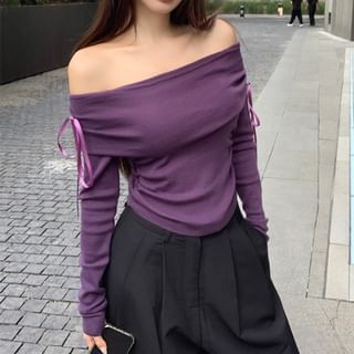 LongSleeveOffShoulderPlainBowTop