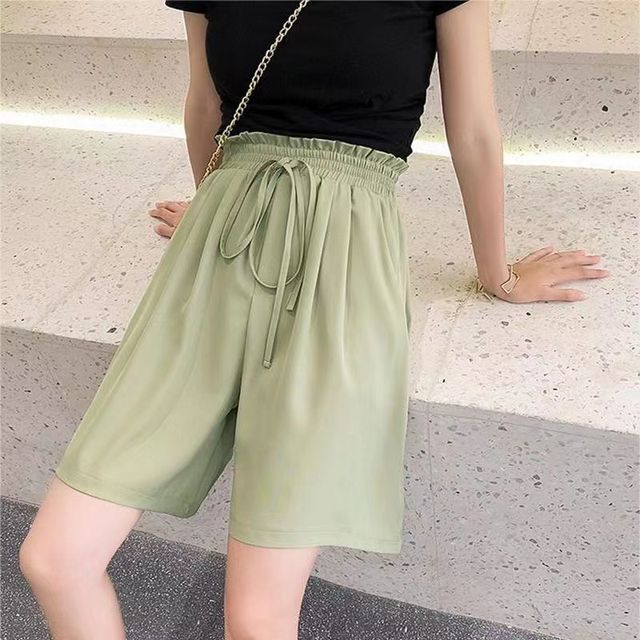 Everose-High Waist Plain Wide Leg Shorts
