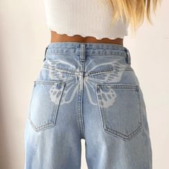 BrickBlack - High Waist Butterfly Print Straight Leg Jeans