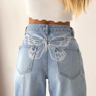 BrickBlack - High Waist Butterfly Print Straight Leg Jeans | YesStyle