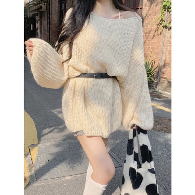 INEN-One Shoulder Plain Sweater