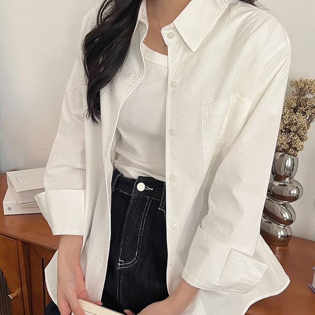 Dragan Pulse-Long-Sleeve Pocketed Plain Shirt