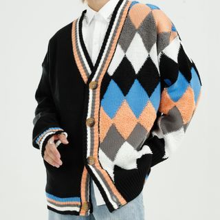 argyle print cardigan