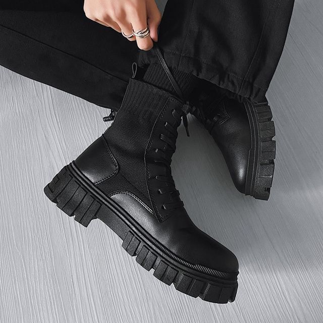 Tanzanite-Platform Lace Up Short Boots