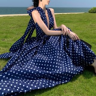 Egsy Halter Dotted Open Back Maxi A-Line Sundress