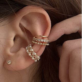 Fireflicka-Rhinestone Faux Pearl Layered Alloy Cuff Earring various designs