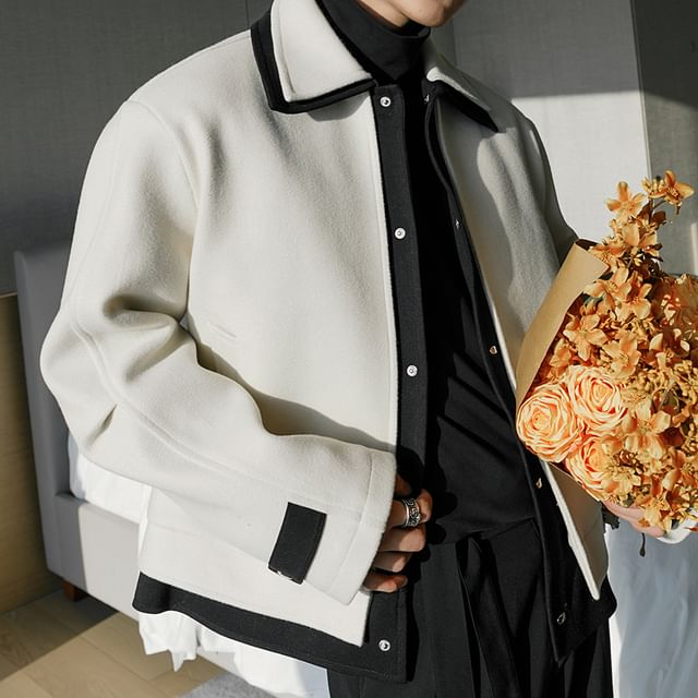 CHIC ERRO-Collared Two Tone Button-Up Jacket