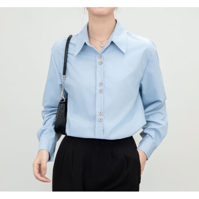 Dragan Pulse-Long-Sleeve Button-Up Plain Shirt