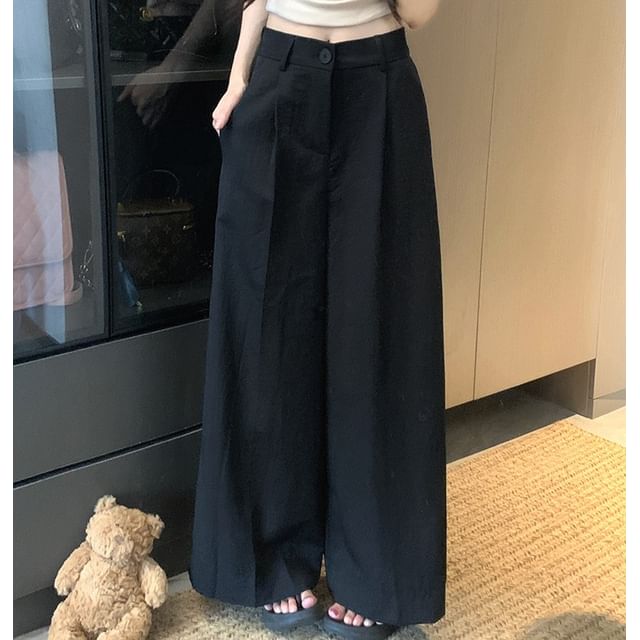 Trendycas-Low Waist Plain Wide Leg Pants