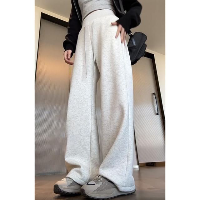 Dreamkura-Drawstring Waist Plain Baggy Pants