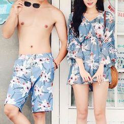 Candyseed - Couple Matching Floral Bikini / Shorts / Cover Up / Set