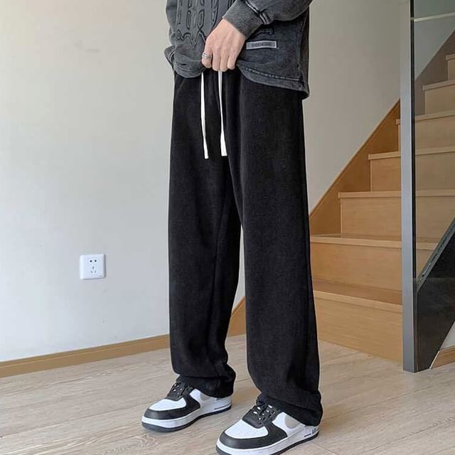 Real Boy-Drawstring Waist Plain Straight Leg Sweatpants