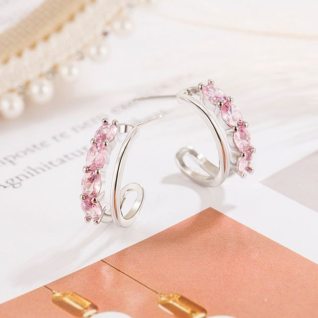 Forainer-Rhinestone Open Hoop Earring