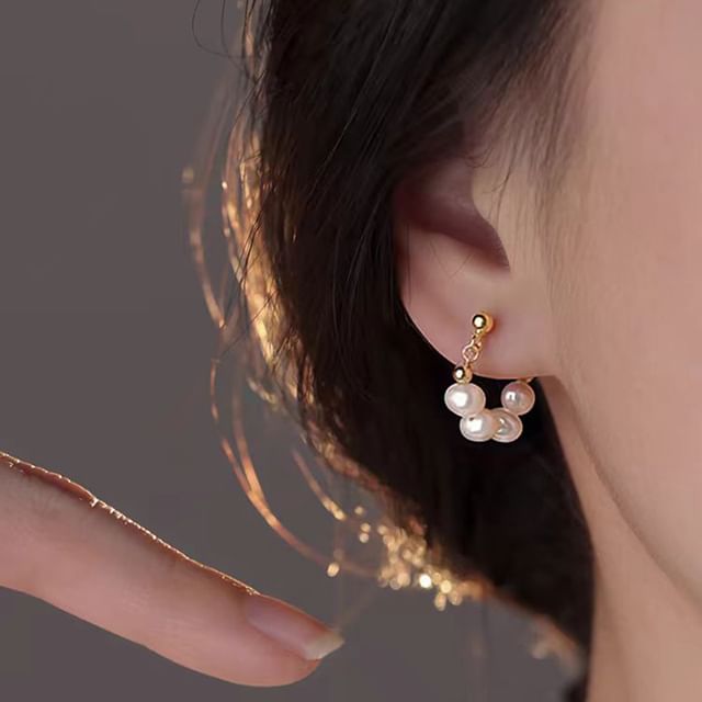 Halfla-Faux Pearl Beaded Hoop Earring